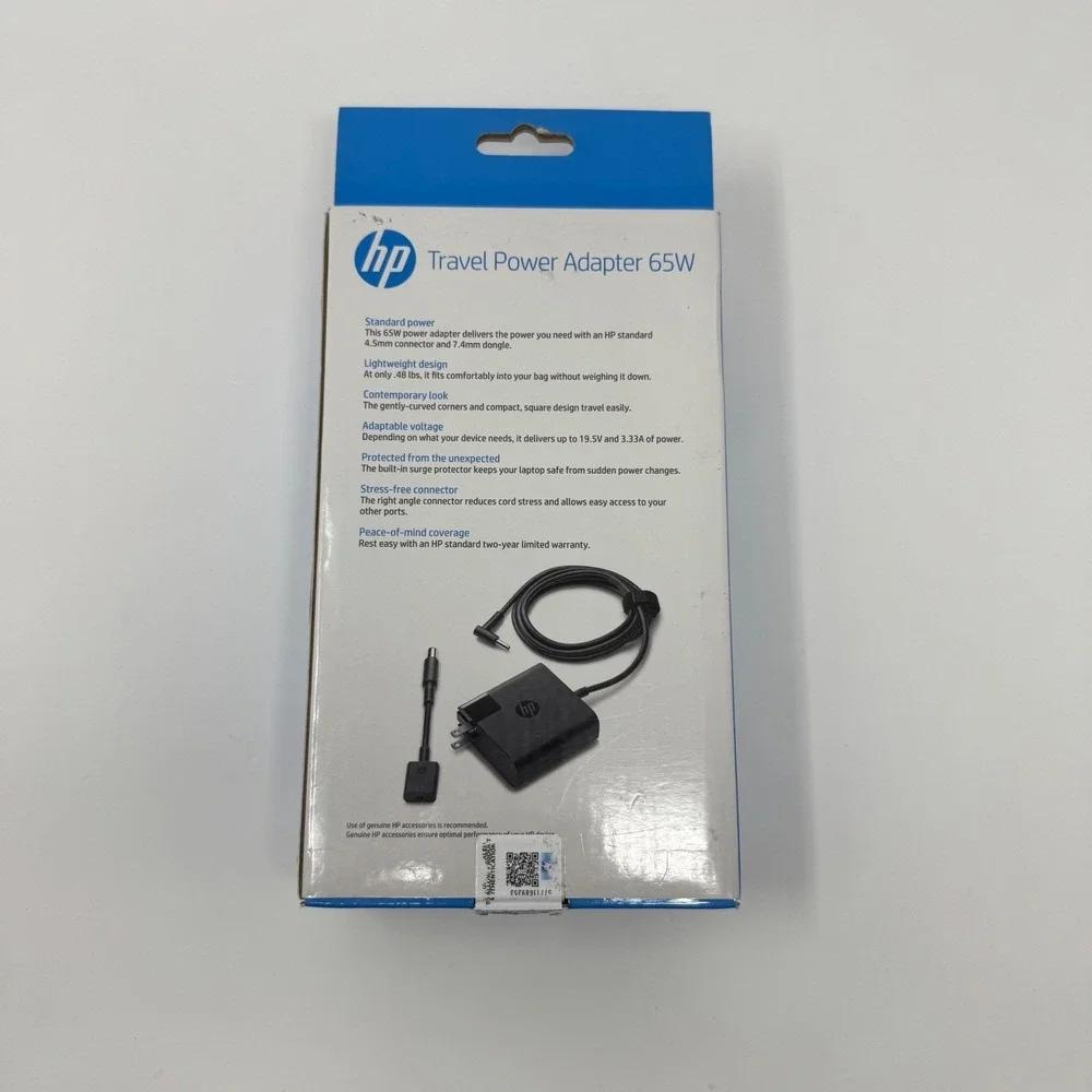 Factory Sealed Genuine HP 19.5V 3.33A 65W Travel AC Adapter